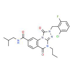 ChemSpider 2D Image | 2-(2-Chloro-6-fluorobenzyl)-N-isobutyl-1,5-dioxo-4-propyl-1,2,4,5-tetrahydro[1,2,4]triazolo[4,3-a]quinazoline-8-carboxamide | C24H25ClFN5O3