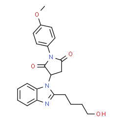 ChemSpider 2D Image | 3-[2-(4-Hydroxybutyl)-1H-benzimidazol-1-yl]-1-(4-methoxyphenyl)-2,5-pyrrolidinedione | C22H23N3O4