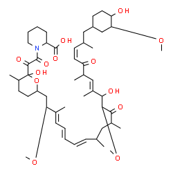 ChemSpider 2D Image | 1-[{2-Hydroxy-6-[(3E,5E,7E,15E,19Z)-14-hydroxy-22-(4-hydroxy-3-methoxycyclohexyl)-2,13-dimethoxy-3,9,11,15,17,21-hexamethyl-12,18-dioxo-3,5,7,15,19-docosapentaen-1-yl]-3-methyltetrahydro-2H-pyran-2-yl
}(oxo)acetyl]-2-piperidinecarboxylic acid | C51H79NO13