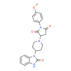 ChemSpider 2D Image | 1-(4-Methoxyphenyl)-3-[4-(2-oxo-2,3-dihydro-1H-benzimidazol-1-yl)-1-piperidinyl]-2,5-pyrrolidinedione | C23H24N4O4