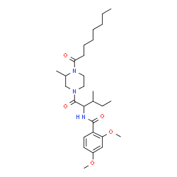 ChemSpider 2D Image | 2,4-Dimethoxy-N-[3-methyl-1-(3-methyl-4-octanoyl-1-piperazinyl)-1-oxo-2-pentanyl]benzamide | C28H45N3O5