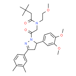 ChemSpider 2D Image | N-{2-[5-(3,4-Dimethoxyphenyl)-3-(3,4-dimethylphenyl)-4,5-dihydro-1H-pyrazol-1-yl]-2-oxoethyl}-N-(2-methoxyethyl)-3,3-dimethylbutanamide | C30H41N3O5
