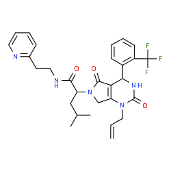 ChemSpider 2D Image | 2-{1-Allyl-2,5-dioxo-4-[2-(trifluoromethyl)phenyl]-1,2,3,4,5,7-hexahydro-6H-pyrrolo[3,4-d]pyrimidin-6-yl}-4-methyl-N-[2-(2-pyridinyl)ethyl]pentanamide | C29H32F3N5O3