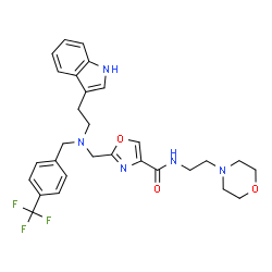 ChemSpider 2D Image | 2-({[2-(1H-Indol-3-yl)ethyl][4-(trifluoromethyl)benzyl]amino}methyl)-N-[2-(4-morpholinyl)ethyl]-1,3-oxazole-4-carboxamide | C29H32F3N5O3