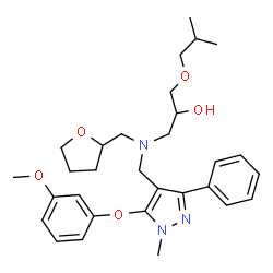 ChemSpider 2D Image | 1-Isobutoxy-3-[{[5-(3-methoxyphenoxy)-1-methyl-3-phenyl-1H-pyrazol-4-yl]methyl}(tetrahydro-2-furanylmethyl)amino]-2-propanol | C30H41N3O5