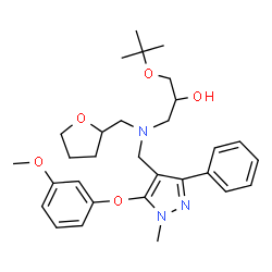 ChemSpider 2D Image | 1-[{[5-(3-Methoxyphenoxy)-1-methyl-3-phenyl-1H-pyrazol-4-yl]methyl}(tetrahydro-2-furanylmethyl)amino]-3-[(2-methyl-2-propanyl)oxy]-2-propanol | C30H41N3O5