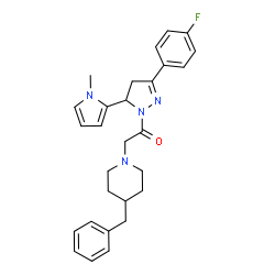 ChemSpider 2D Image | 2-(4-Benzyl-1-piperidinyl)-1-[3-(4-fluorophenyl)-5-(1-methyl-1H-pyrrol-2-yl)-4,5-dihydro-1H-pyrazol-1-yl]ethanone | C28H31FN4O