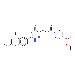 ChemSpider 2D Image | Ethyl 4-{3-[3-(4-sec-butoxy-3-methoxyphenyl)-5-oxo-2,5-dihydro-1,2,4-triazin-6-yl]propanoyl}-1-piperazinecarboxylate | C24H33N5O6