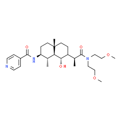 ChemSpider 2D Image | N-[(1S,2S,8S,8aS)-7-{(2S)-1-[Bis(2-methoxyethyl)amino]-1-oxo-2-propanyl}-8-hydroxy-1,4a-dimethyldecahydro-2-naphthalenyl]isonicotinamide | C27H43N3O5