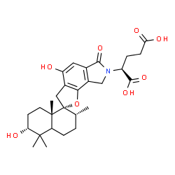 ChemSpider 2D Image | (2S)-2-[(2R,2'R,6'R,8a'S)-4,6'-Dihydroxy-2',5',5',8a'-tetramethyl-6-oxo-3',4',4a',5',6,6',7',8,8',8a'-decahydro-2'H-spiro[furo[2,3-e]isoindole-2,1'-naphthalen]-7(3H)-yl]pentanedioic acid | C28H37NO8