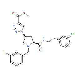 ChemSpider 2D Image | Methyl 1-[(3S,5S)-5-{[2-(3-chlorophenyl)ethyl]carbamoyl}-1-(3-fluorobenzyl)-3-pyrrolidinyl]-1H-1,2,3-triazole-4-carboxylate | C24H25ClFN5O3