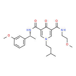ChemSpider 2D Image | N-(2-Methoxyethyl)-N'-[(1R)-1-(3-methoxyphenyl)ethyl]-1-(3-methylbutyl)-4-oxo-1,4-dihydro-3,5-pyridinedicarboxamide | C24H33N3O5