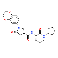 ChemSpider 2D Image | N-Cyclopentyl-N~2~-{[1-(2,3-dihydro-1,4-benzodioxin-6-yl)-5-oxo-3-pyrrolidinyl]carbonyl}-L-leucinamide | C24H33N3O5