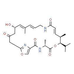 ChemSpider 2D Image | (4R,7R,8R,9E,14E,16E,18S)-18-Hydroxy-7-isopropyl-4,8,16-trimethyl-6,23-dioxa-3,12,25-triazabicyclo[20.2.1]pentacosa-1(24),9,14,16,22(25)-pentaene-2,5,11,20-tetrone | C26H35N3O7