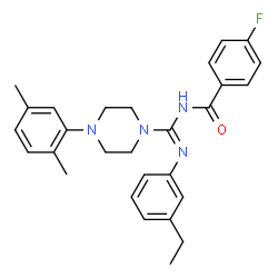ChemSpider 2D Image | N-{(E)-[4-(2,5-Dimethylphenyl)-1-piperazinyl][(3-ethylphenyl)amino]methylene}-4-fluorobenzamide | C28H31FN4O