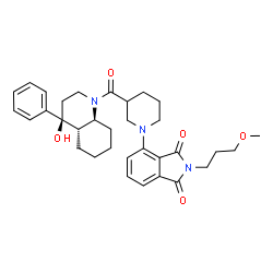ChemSpider 2D Image | 4-(3-{[(4S,4aS,8aS)-4-Hydroxy-4-phenyloctahydro-1(2H)-quinolinyl]carbonyl}-1-piperidinyl)-2-(3-methoxypropyl)-1H-isoindole-1,3(2H)-dione | C33H41N3O5