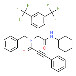 ChemSpider 2D Image | N-Benzyl-N-{1-[3,5-bis(trifluoromethyl)phenyl]-2-(cyclohexylamino)-2-oxoethyl}-3-phenyl-2-propynamide | C32H28F6N2O2