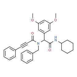 ChemSpider 2D Image | N-Benzyl-N-[2-(cyclohexylamino)-1-(3,5-dimethoxyphenyl)-2-oxoethyl]-3-phenyl-2-propynamide | C32H34N2O4