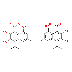 ChemSpider 2D Image | 1,1',6,6',7,7'-Hexahydroxy-5,5'-diisopropyl-3,3'-dimethyl-2,2'-binaphthalene-8,8'-dicarboxylic acid | C30H30O10