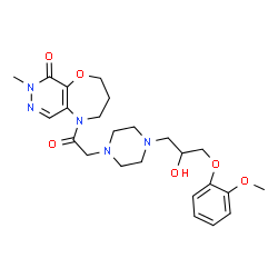ChemSpider 2D Image | 5-({4-[2-Hydroxy-3-(2-methoxyphenoxy)propyl]-1-piperazinyl}acetyl)-8-methyl-2,3,4,5-tetrahydropyridazino[4,5-b][1,4]oxazepin-9(8H)-one | C24H33N5O6