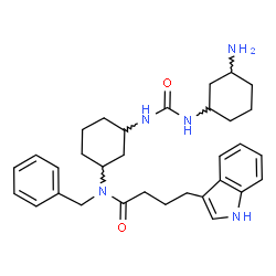 ChemSpider 2D Image | N-(3-{[(3-Aminocyclohexyl)carbamoyl]amino}cyclohexyl)-N-benzyl-4-(1H-indol-3-yl)butanamide | C32H43N5O2