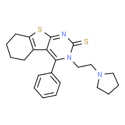 ChemSpider 2D Image | 4-Phenyl-3-[2-(1-pyrrolidinyl)ethyl]-5,6,7,8-tetrahydro[1]benzothieno[2,3-d]pyrimidine-2(3H)-thione | C22H25N3S2
