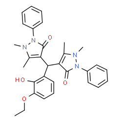 ChemSpider 2D Image | 4,4'-[(3-Ethoxy-2-hydroxyphenyl)methylene]bis(1,5-dimethyl-2-phenyl-1,2-dihydro-3H-pyrazol-3-one) | C31H32N4O4