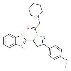ChemSpider 2D Image | 1-[5-(1H-Benzimidazol-2-yl)-3-(4-methoxyphenyl)-4,5-dihydro-1H-pyrazol-1-yl]-2-(1-piperidinyl)ethanone | C24H27N5O2