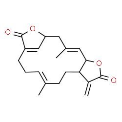 ChemSpider 2D Image | (3E,12E)-3,12-Dimethyl-8-methylene-6,18-dioxatricyclo[14.2.1.0~5,9~]nonadeca-3,12,16(19)-triene-7,17-dione | C20H24O4