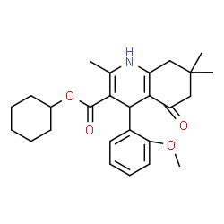 ChemSpider 2D Image | Cyclohexyl 4-(2-methoxyphenyl)-2,7,7-trimethyl-5-oxo-1,4,5,6,7,8-hexahydro-3-quinolinecarboxylate | C26H33NO4
