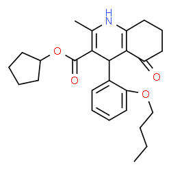 ChemSpider 2D Image | Cyclopentyl 4-(2-butoxyphenyl)-2-methyl-5-oxo-1,4,5,6,7,8-hexahydro-3-quinolinecarboxylate | C26H33NO4
