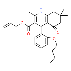 ChemSpider 2D Image | Allyl 4-(2-butoxyphenyl)-2,7,7-trimethyl-5-oxo-1,4,5,6,7,8-hexahydro-3-quinolinecarboxylate | C26H33NO4