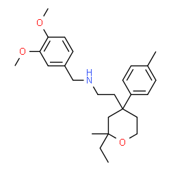 ChemSpider 2D Image | N-(3,4-Dimethoxybenzyl)-2-[2-ethyl-2-methyl-4-(4-methylphenyl)tetrahydro-2H-pyran-4-yl]ethanamine | C26H37NO3
