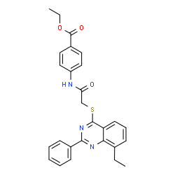 ChemSpider 2D Image | Ethyl 4-({[(8-ethyl-2-phenyl-4-quinazolinyl)sulfanyl]acetyl}amino)benzoate | C27H25N3O3S