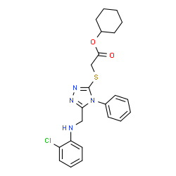 ChemSpider 2D Image | Cyclohexyl [(5-{[(2-chlorophenyl)amino]methyl}-4-phenyl-4H-1,2,4-triazol-3-yl)sulfanyl]acetate | C23H25ClN4O2S