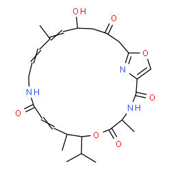 ChemSpider 2D Image | 18-Hydroxy-7-isopropyl-4,8,16-trimethyl-6,23-dioxa-3,12,25-triazabicyclo[20.2.1]pentacosa-1(24),9,14,16,22(25)-pentaene-2,5,11,20-tetrone | C26H35N3O7