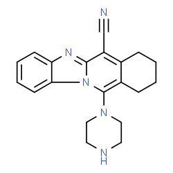 ChemSpider 2D Image | 11-(1-Piperazinyl)-7,8,9,10-tetrahydrobenzimidazo[1,2-b]isoquinoline-6-carbonitrile | C20H21N5