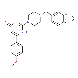 ChemSpider 2D Image | 4-pyrimidinol, 2-[4-(1,3-benzodioxol-5-ylmethyl)-1-piperazinyl]-6-(4-methoxyphenyl)- | C23H24N4O4
