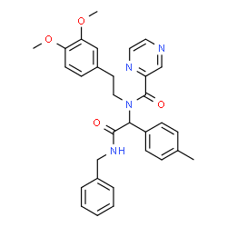 ChemSpider 2D Image | N-[2-(Benzylamino)-1-(4-methylphenyl)-2-oxoethyl]-N-[2-(3,4-dimethoxyphenyl)ethyl]-2-pyrazinecarboxamide | C31H32N4O4