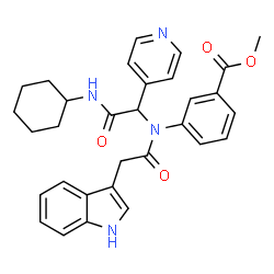 ChemSpider 2D Image | Methyl 3-{[2-(cyclohexylamino)-2-oxo-1-(4-pyridinyl)ethyl](1H-indol-3-ylacetyl)amino}benzoate | C31H32N4O4
