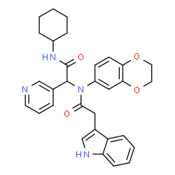 ChemSpider 2D Image | N-[2-(Cyclohexylamino)-2-oxo-1-(3-pyridinyl)ethyl]-N-(2,3-dihydro-1,4-benzodioxin-6-yl)-2-(1H-indol-3-yl)acetamide | C31H32N4O4