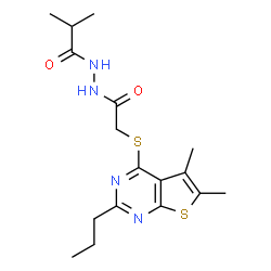 ChemSpider 2D Image | N'-{[(5,6-Dimethyl-2-propylthieno[2,3-d]pyrimidin-4-yl)sulfanyl]acetyl}-2-methylpropanehydrazide | C17H24N4O2S2
