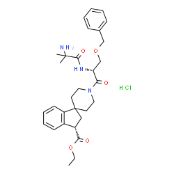 ChemSpider 2D Image | Ethyl (3S)-1'-(2-methylalanyl-O-benzyl-D-seryl)-2,3-dihydrospiro[indene-1,4'-piperidine]-3-carboxylate hydrochloride (1:1) | C30H40ClN3O5