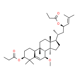 ChemSpider 2D Image | (1S,4S,7S,9beta,23R)-7-Methoxy-9,10,14-trimethyl-4,9-cyclo-9,10-secocholesta-5,24-diene-1,23-diyl dipropanoate | C37H60O5