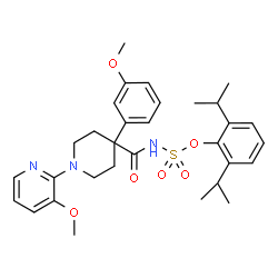 ChemSpider 2D Image | 2,6-Diisopropylphenyl {[4-(3-methoxyphenyl)-1-(3-methoxy-2-pyridinyl)-4-piperidinyl]carbonyl}sulfamate | C31H39N3O6S