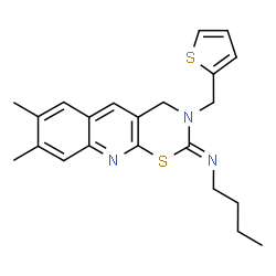 ChemSpider 2D Image | (2Z)-N-Butyl-7,8-dimethyl-3-(2-thienylmethyl)-3,4-dihydro-2H-[1,3]thiazino[6,5-b]quinolin-2-imine | C22H25N3S2
