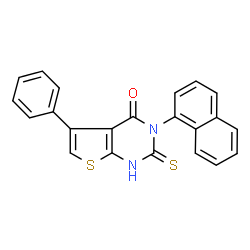 ChemSpider 2D Image | 3-(1-Naphthyl)-5-phenyl-2-thioxo-2,3-dihydrothieno[2,3-d]pyrimidin-4(1H)-one | C22H14N2OS2