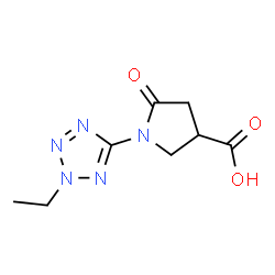 ChemSpider 2D Image | 1-(2-Ethyl-2H-tetrazol-5-yl)-5-oxo-3-pyrrolidinecarboxylic acid | C8H11N5O3