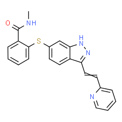 ChemSpider 2D Image | N-Methyl-2-({3-[2-(2-pyridinyl)vinyl]-1H-indazol-6-yl}sulfanyl)benzamide | C22H18N4OS