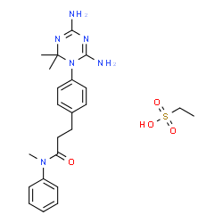 ChemSpider 2D Image | Ethanesulfonic acid - 3-[4-(4,6-diamino-2,2-dimethyl-1,3,5-triazin-1(2H)-yl)phenyl]-N-methyl-N-phenylpropanamide (1:1) | C23H32N6O4S
